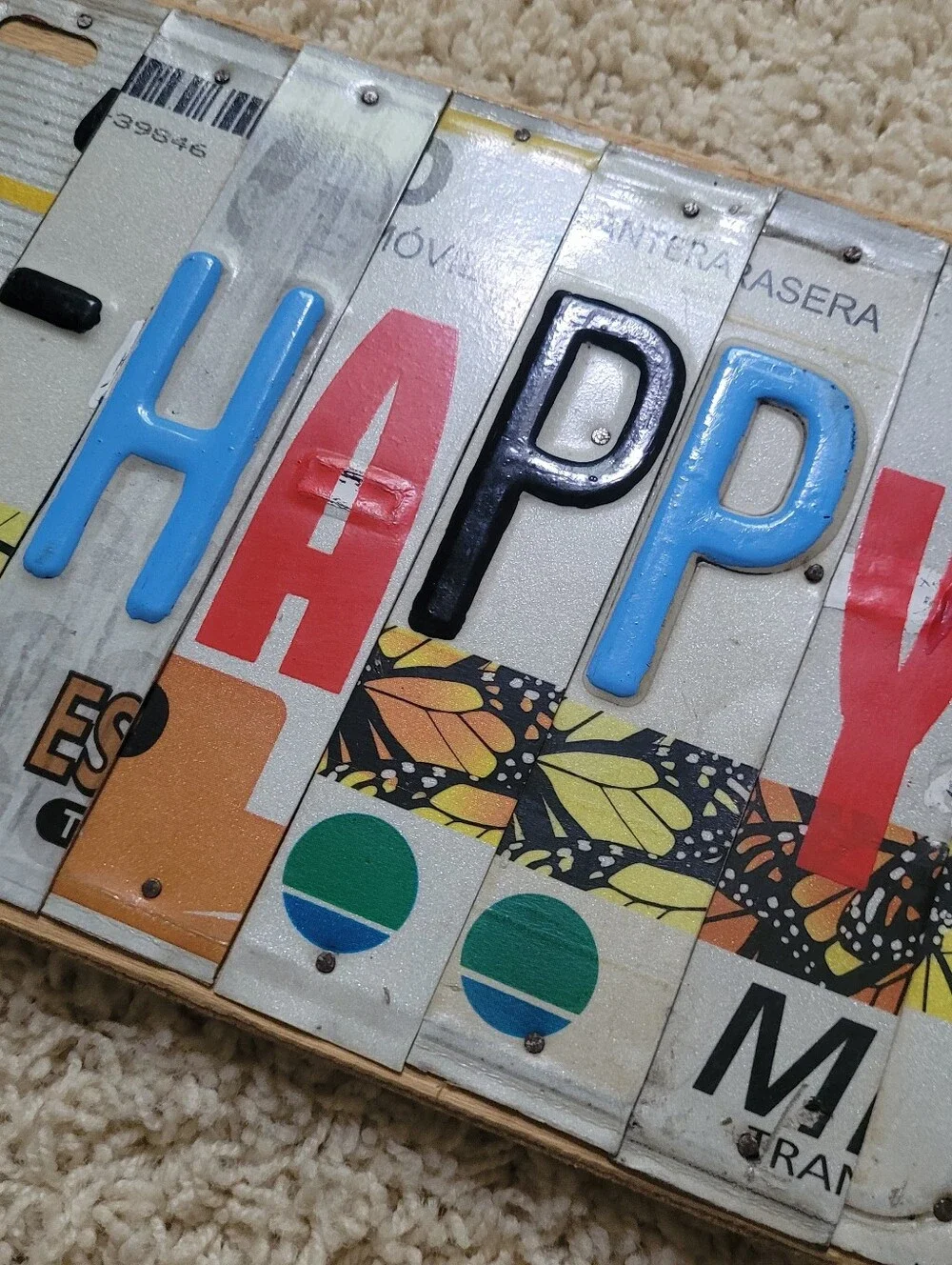 Be Happy Rustico Mexico License Plate Wood Folk Art Sign